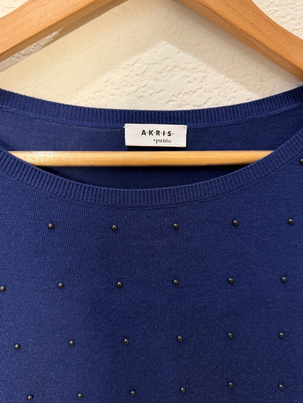 Akris Punto Blue Wool Sweater Lightweight Knit Pullover Soft Size10